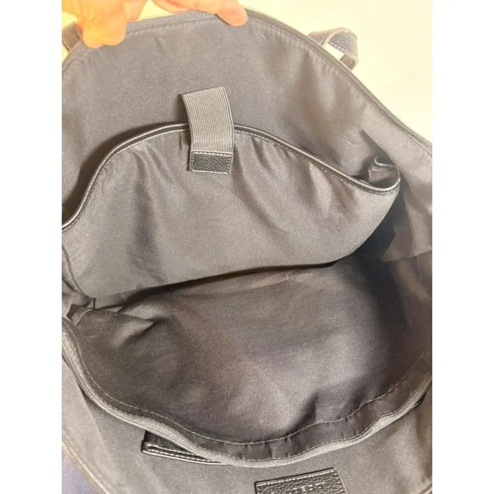Liz Claiborne Black Nylon Shoulder Tote Bag Faux Leather Trim